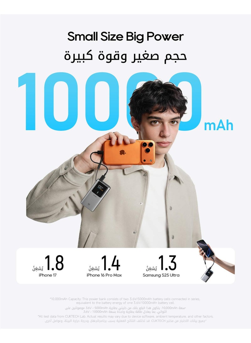 CUKTECH 10 mini Power Bank, 10,000mAh 55W Compact Pocket Portable Charger, Smart LED Display, Fast Charging for iPhone 17/16, Samsung S25 Ultra, Xiaomi - Image 3